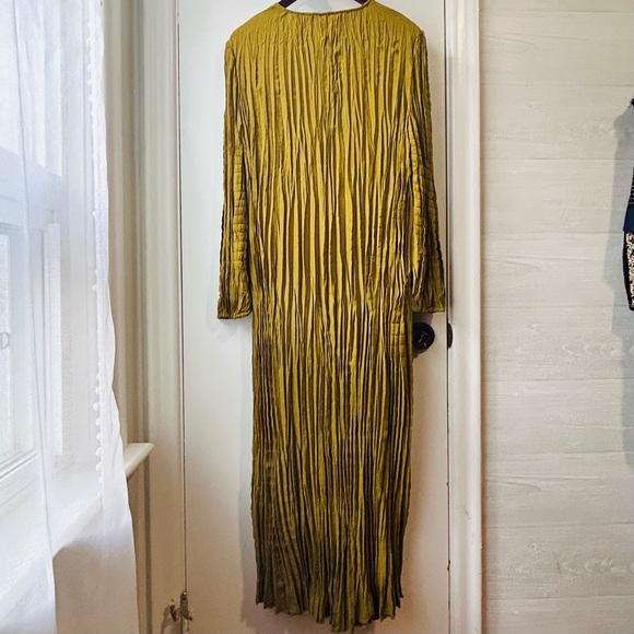 New Massimo Dutti Pleated Maxi Dress Green - Picture 4 of 13